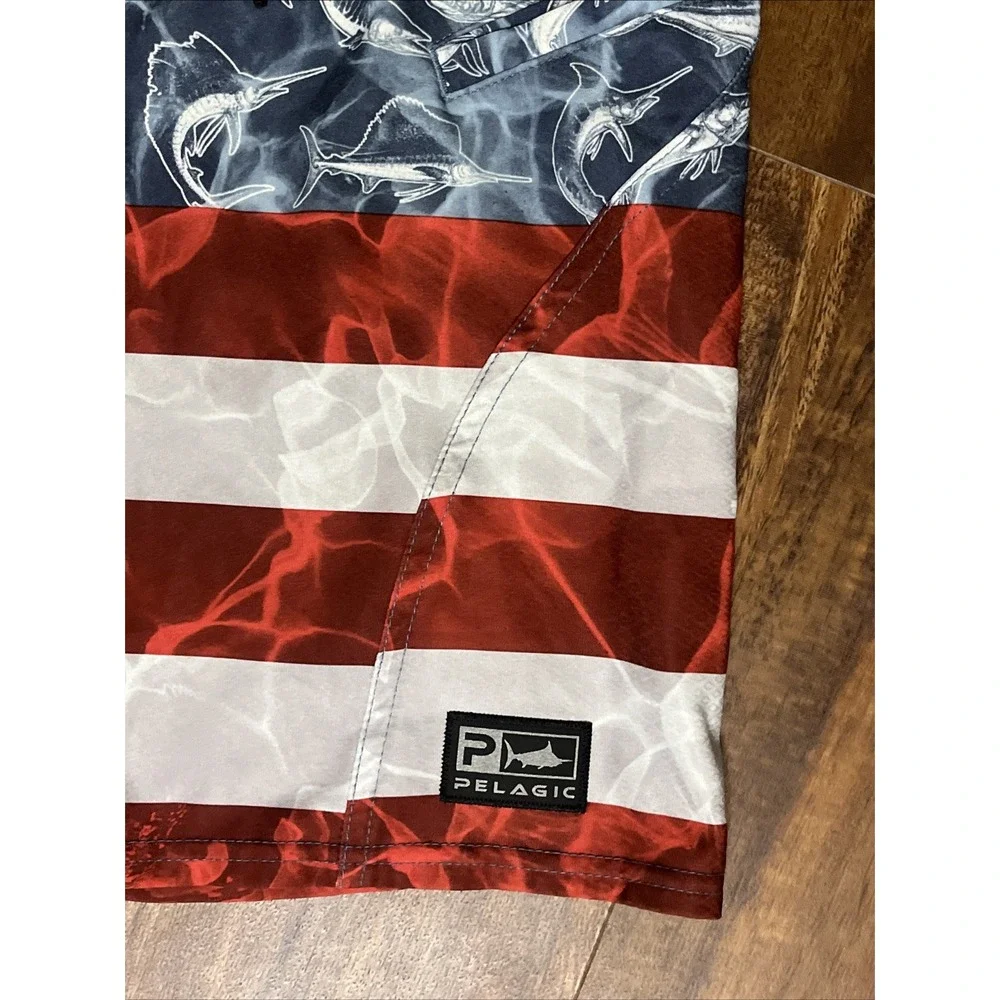 Pelagic Board Shorts Youth Size 25 (L) Sharkskin American Flag Stripe Fishing